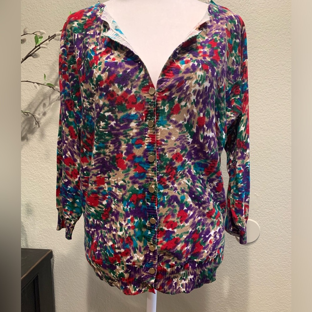 Calvin Klein Woman’s‎ Petite 3/4 Sleeve  Cardigan Sweater. Multicolored Size M